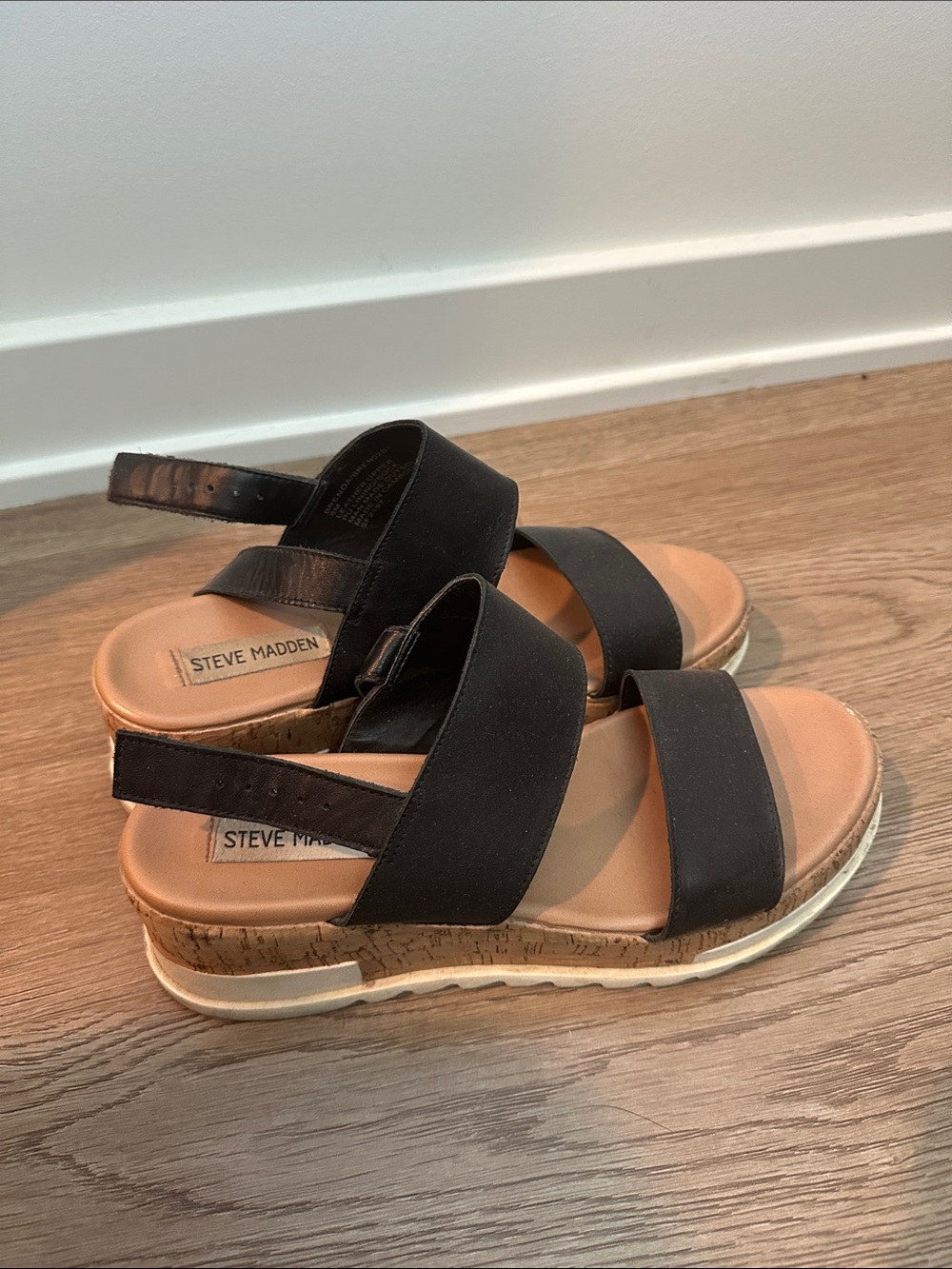 Steve Madden Black Cork-Platform Slingback Sandals